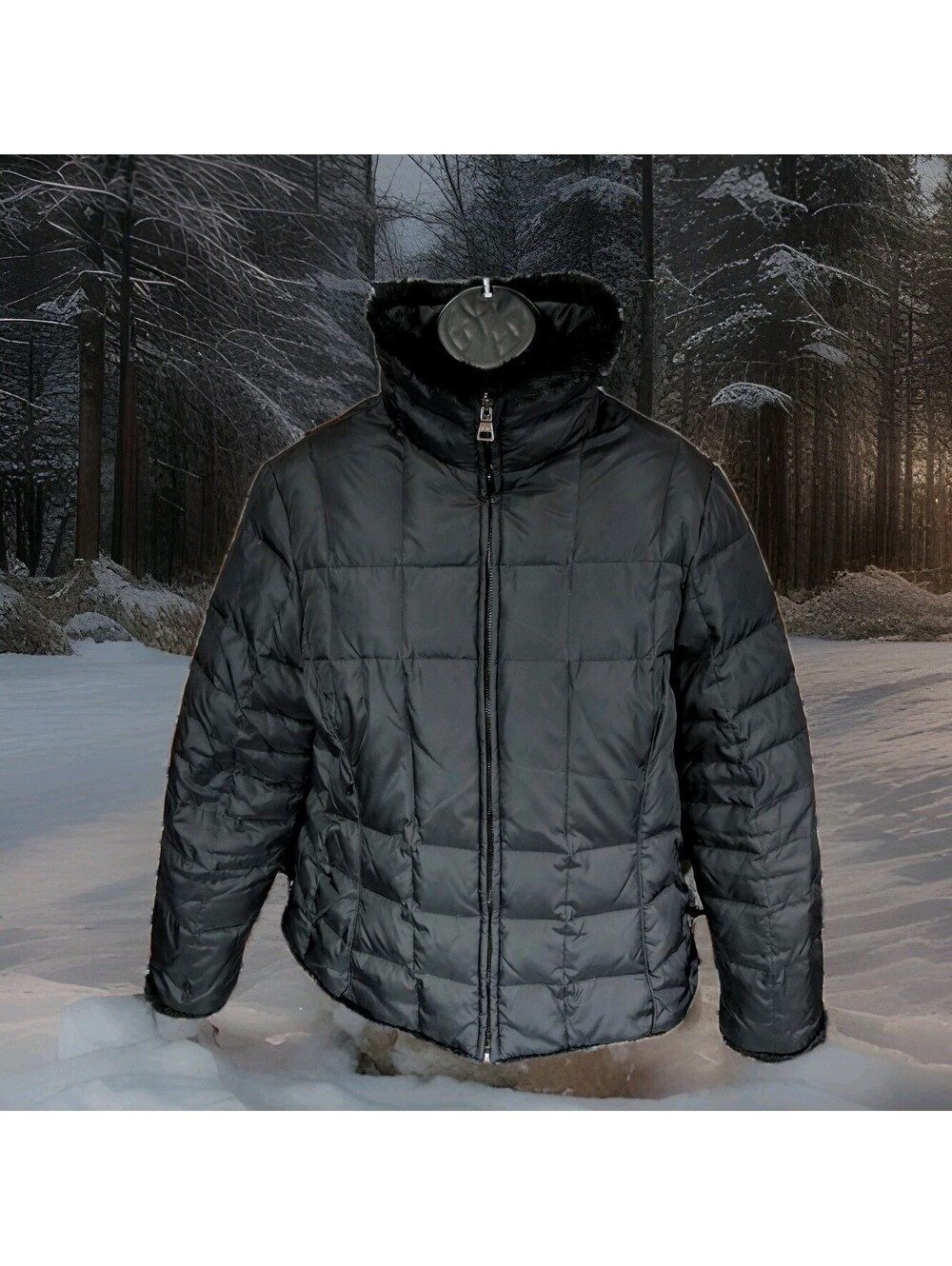 Andrew Marc Reversible Down Puffer Coat Jacket Womens Large Quilted Rabbit Fur